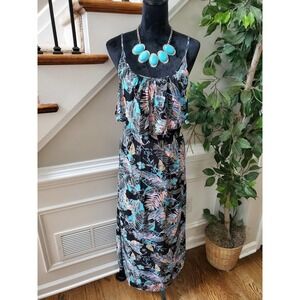 Yado Womens Black 100% Rayon Sleeveless Scoop Neck Ruffle Long Maxi Dress Size M